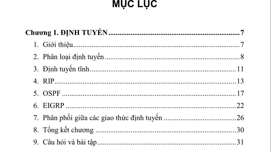 Mục lục giáo trình mạng